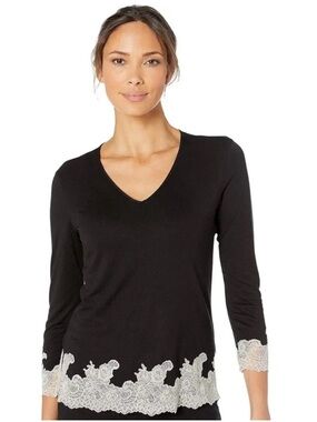 Natori Luxe Shangri-La Long Sleeve Pajama Sleepwear Top Women's Size Medium